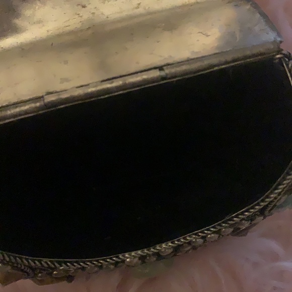 Vintage Metal Purse Clutch With Agate Stones